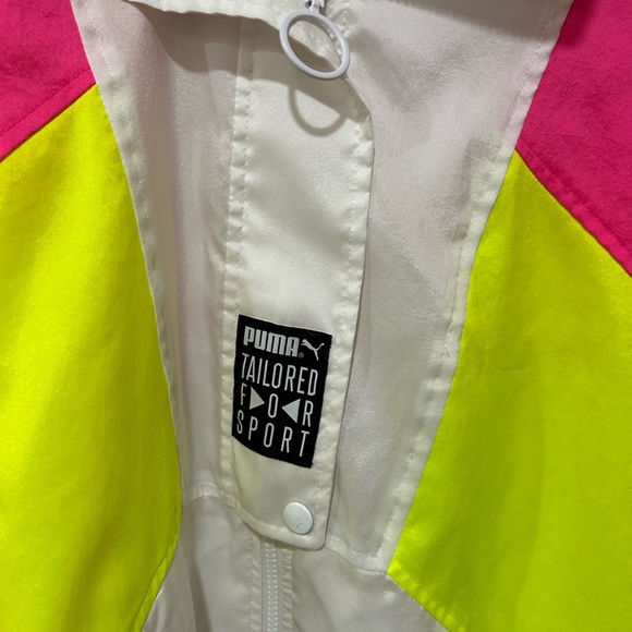 Puma Tailored for Style Windbreaker 80’s colors White Neon Pink Yellow Womens XL - Picture 3 of 7